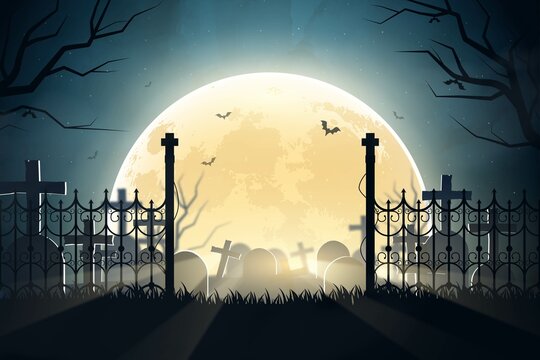 realistic halloween cemetery background vector design illustration