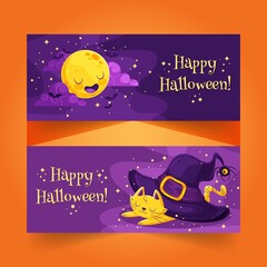 flat halloween banners starry night vector design illustration