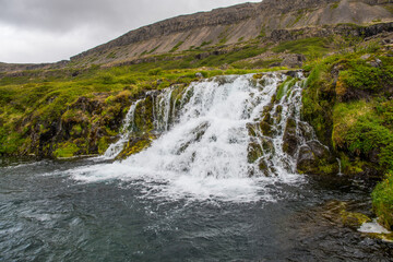 Hrísvaðsfoss waterfall in river Dynjandi in Arnarfjordur in the westfjords of Iceland