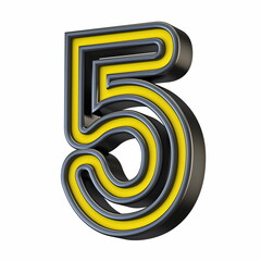 Yellow black outlined font Number 5 FIVE 3D