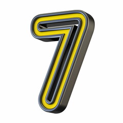 Yellow black outlined font Number 7 SEVEN 3D