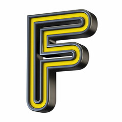 Yellow black outlined font Letter F 3D