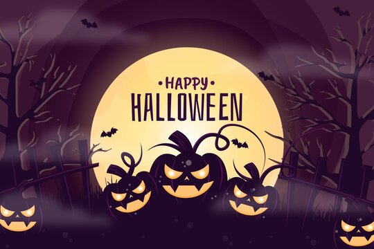 Scary Halloween Background With Pumpkins Vector Design Illustration