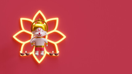 Diwali landing page template with Hanuman 3D rendering. Hanuman is one of evil character in Diwali story