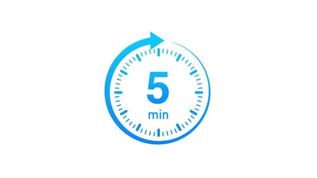 The 5 minutes, stopwatch icon. Stopwatch icon in flat style. Motion graphics.