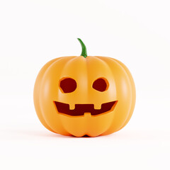 Pumpkin for Halloween with a funny smiling face, on a white background. Jack O Lantern halloween pumpkin, 3d render.