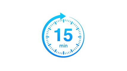 The 15 minutes, stopwatch icon. Stopwatch icon in flat style. Motion graphics.