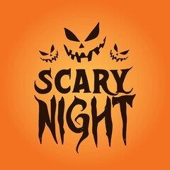 scary night lettering with pumpkins vector design illustration