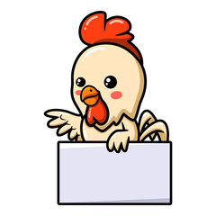 Cute little rooster cartoon with blank sign