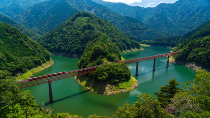 Beautiful scenary at Okuoikojo Station and Okuoi Rainbow Bridge, Shizuoka, Japan.