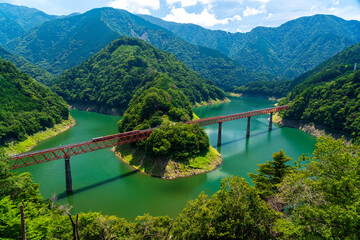 Beautiful scenary at Okuoikojo Station and Okuoi Rainbow Bridge, Shizuoka, Japan.