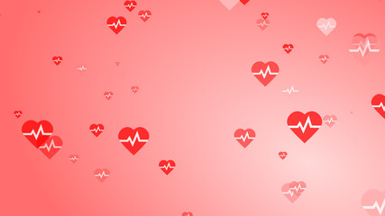 Medical heart beat pulse flat white on red hearts pattern background. Abstract healthcare for World Blood Donor Day.