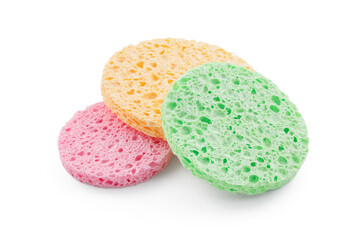 Colorful sponges for makeup cleaning on white background