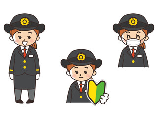 車掌の女性　求人募集　初心者マーク　マスク着用