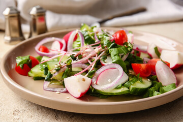 Plate of tasty salad, closeup