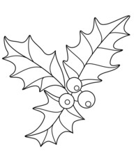 Fototapeta premium Holly berries and leaves - vector linear illustration for coloring. Outline. Holly is an evergreen symbol of Christmas for a coloring book.