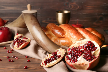 Composition for Rosh hashanah (Jewish New Year) celebration on wooden background