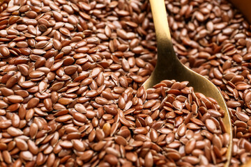 Flax seeds as background, closeup