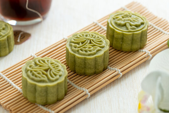Traditional Chinese matcha green tea mooncake