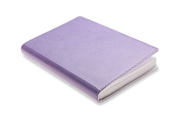 Notebook in lilac leather cover on white background
