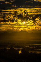 Sunrise landscape in Sinaloa, beautiful postcard with bright and wonderful yellow, ocher colors