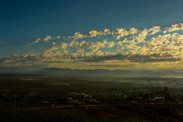 Sunrise landscape in Sinaloa, beautiful postcard with bright and wonderful yellow, ocher colors