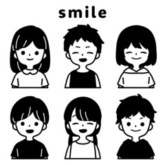 人物イラストセット_子供_笑顔_モノトーン