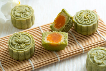 Traditional Chinese matcha green tea mooncake