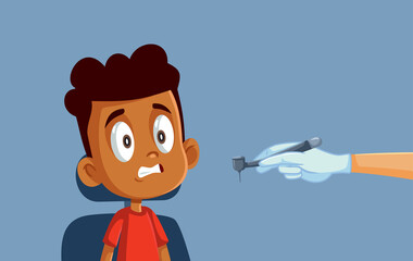 Little Boy Scared of the Dentist Vector Cartoon Illustration