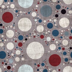 Seamless pattern of red white and blue circles packed tightly into sophisticated print. High quality illustration. Classy polka dot globe motif graphic design. Stylish elegant geometric orb material
