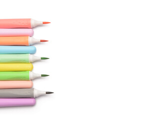 Different colorful markers on white background