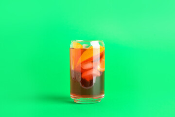 Glass of tasty Negroni cocktail on color background