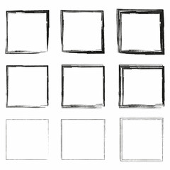 Line art ink square icon set. Geometric figure silhouette. Hand drawn square frame. Vector illustration. Stock image. 
