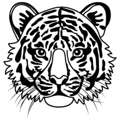 正面を向いた虎の顔の白黒イラスト