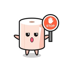 Fototapeta premium tissue roll character illustration holding a stop sign