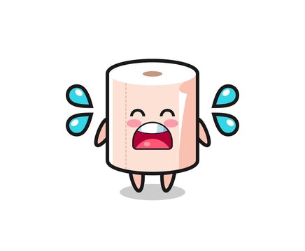 Tissue Roll Cartoon Illustration With Crying Gesture