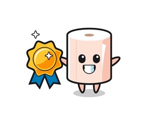 tissue roll mascot illustration holding a golden badge