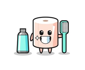 Mascot Illustration of tissue roll with a toothbrush