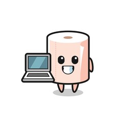 Mascot Illustration of tissue roll with a laptop