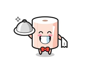 Character mascot of tissue roll as a waiters