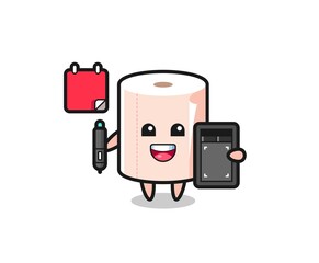 Illustration of tissue roll mascot as a graphic designer
