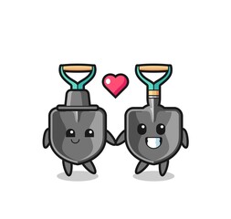 shovel cartoon character couple with fall in love gesture