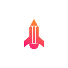 Creative Rocket Logo. Pencil Combined with Rocket Wing Icon Vector Illustration