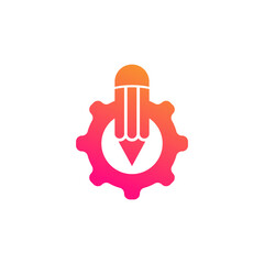 Creative Gear Logo. Pencil Combined with Gear Cogwheel Icon Vector Illustration