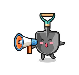 shovel character illustration holding a megaphone
