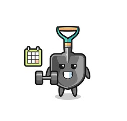 shovel mascot cartoon doing fitness with dumbbell