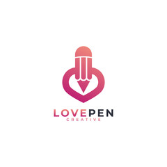 Creative Hearth Logo. Pencil Combined with Love Icon Vector Illustration