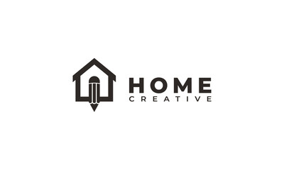 Creative House Logo. Pencil Combined with Home Icon Vector Illustration