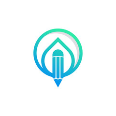 Creative Water Logo. Pencil Combined with Water Icon Linear Style Vector Illustration