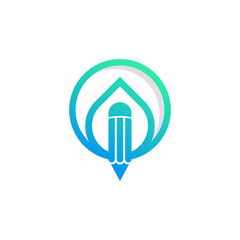 Fototapeta premium Creative Water Logo. Pencil Combined with Water Icon Linear Style Vector Illustration